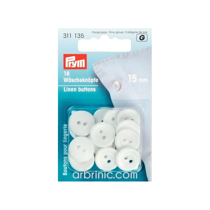 Boutons Lingerie 15mm - blanc (18 boutons)