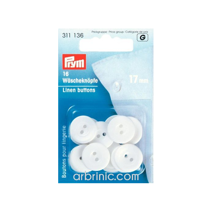 Linen Buttons 17mm - white (16 pieces)