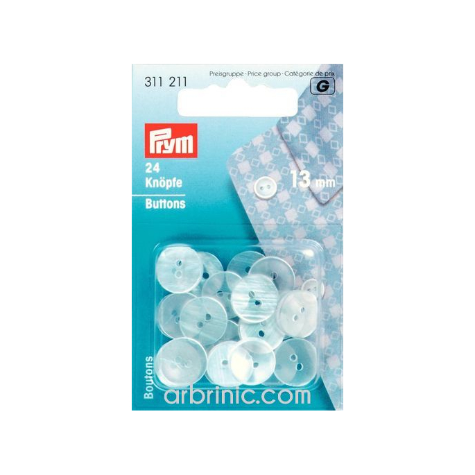 Boutons Chemise 13mm - couleur nacre (20 boutons)