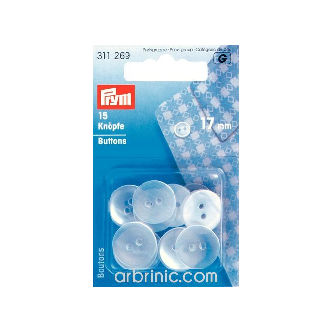 Boutons Chemise 17mm - couleur nacre (15 boutons)
