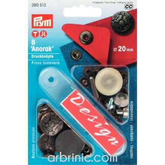 Press fasteners Anorak 20mm Fusion Steel brass with tool (x6)
