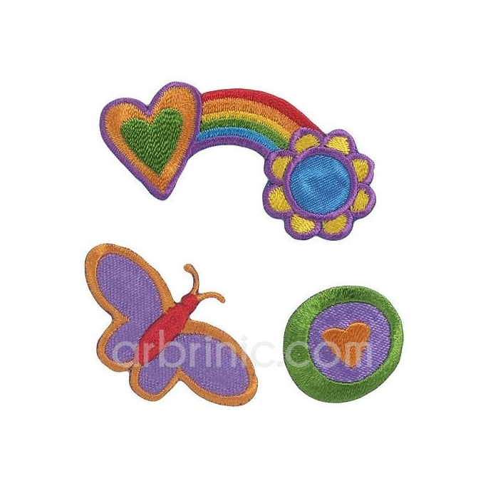 Iron-on Embroidery Patch Flower & Hearts (x4)