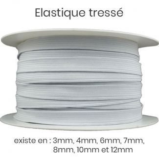 Elastique Tressé 6mm 8 gommes Blanc (bobine 50m)