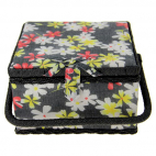 Boîte à couture en tissu Noire à fleurs