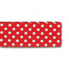 Single Fold Bias Dots White on Red 20mm (by meter)