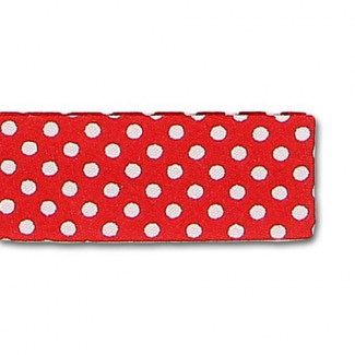 Single Fold Bias Dots White on Red 20mm (by meter)
