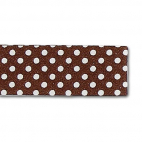 Single Fold Bias Dots White on Brown 20mm (by meter)