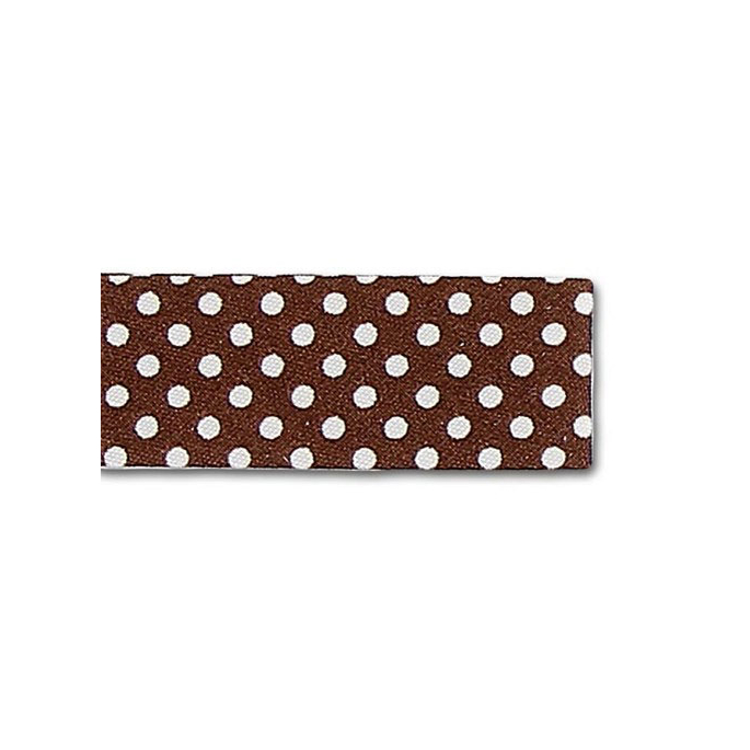 Single Fold Bias Dots White on Brown 20mm (by meter)