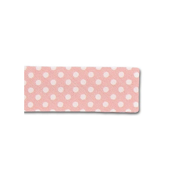 Single Fold Bias Dots White on Pink 20mm (25m roll)
