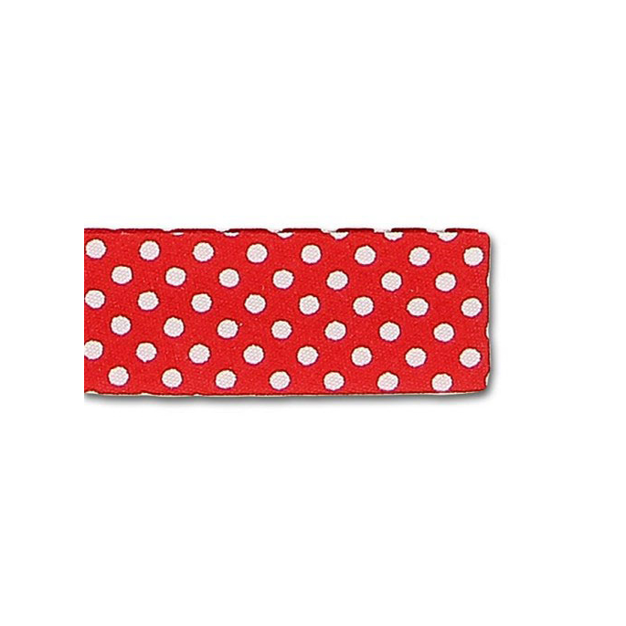 Single Fold Bias Dots White on Red 20mm (25m roll)