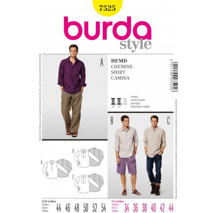 Burda Style 7525 Men Shirts Pattern
