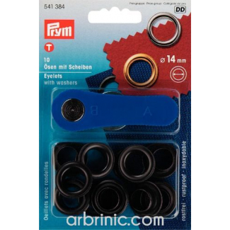 Eyelets 14mm Black with tool (x10)