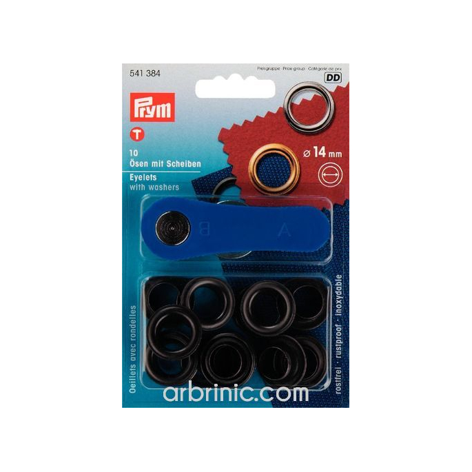 Eyelets 14mm Black with tool (x10)