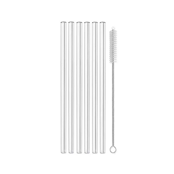 Glass drinking straws Straight (6 straws) with cleaning brush