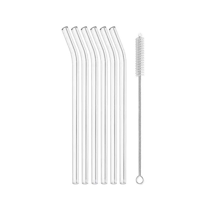 Glass drinking straws Curved (6 straws) with cleaning brush