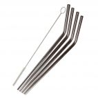 Inox curved drinking straws (6 straws) with cleaning brush
