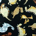 Cotton woven Yellow Dinos on black Timeless Treasure (per 10cm)