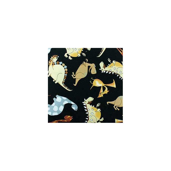 Cotton woven Yellow Dinos on black Timeless Treasure (per 10cm)
